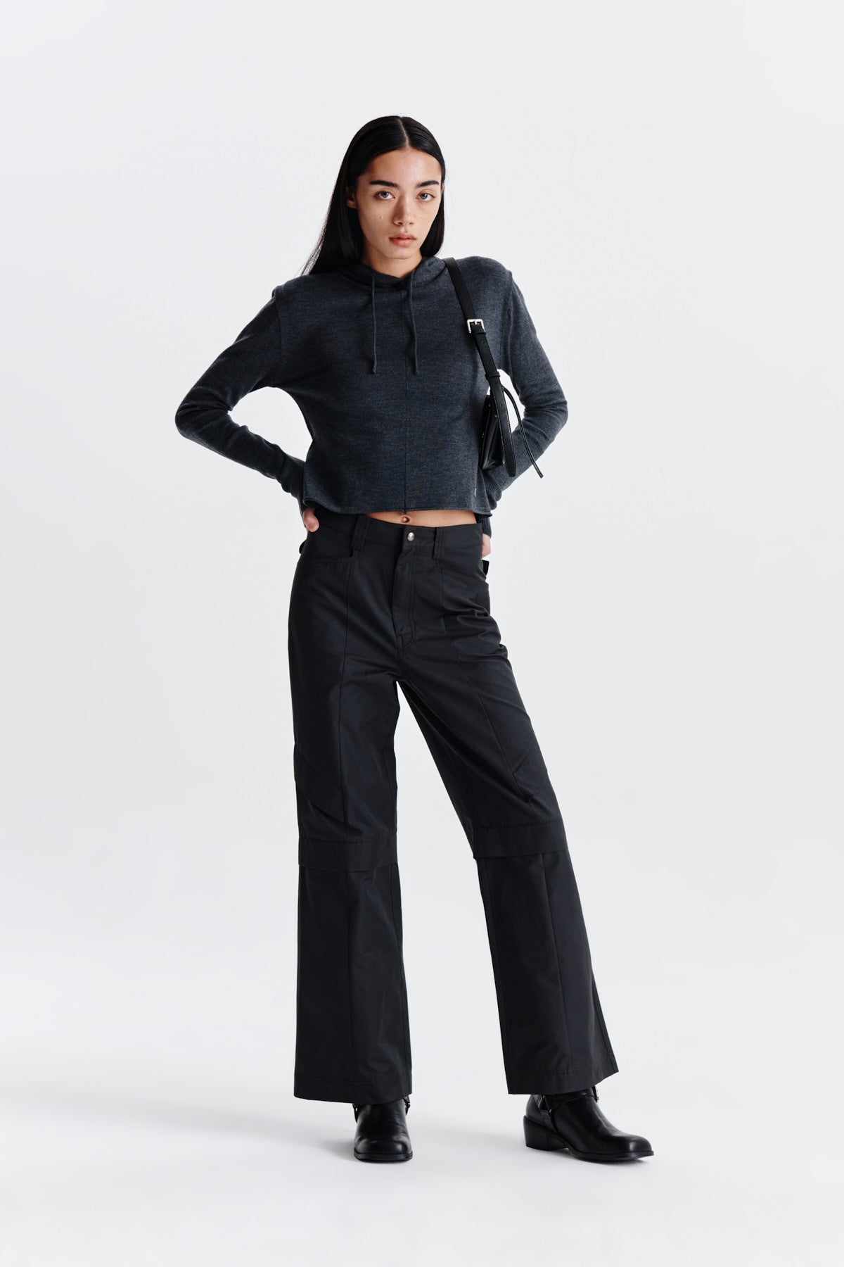 Matin Kim - Plain Slim Knit Hoody (Charcoal) product image 9 | TRAB K-Fashion Australia