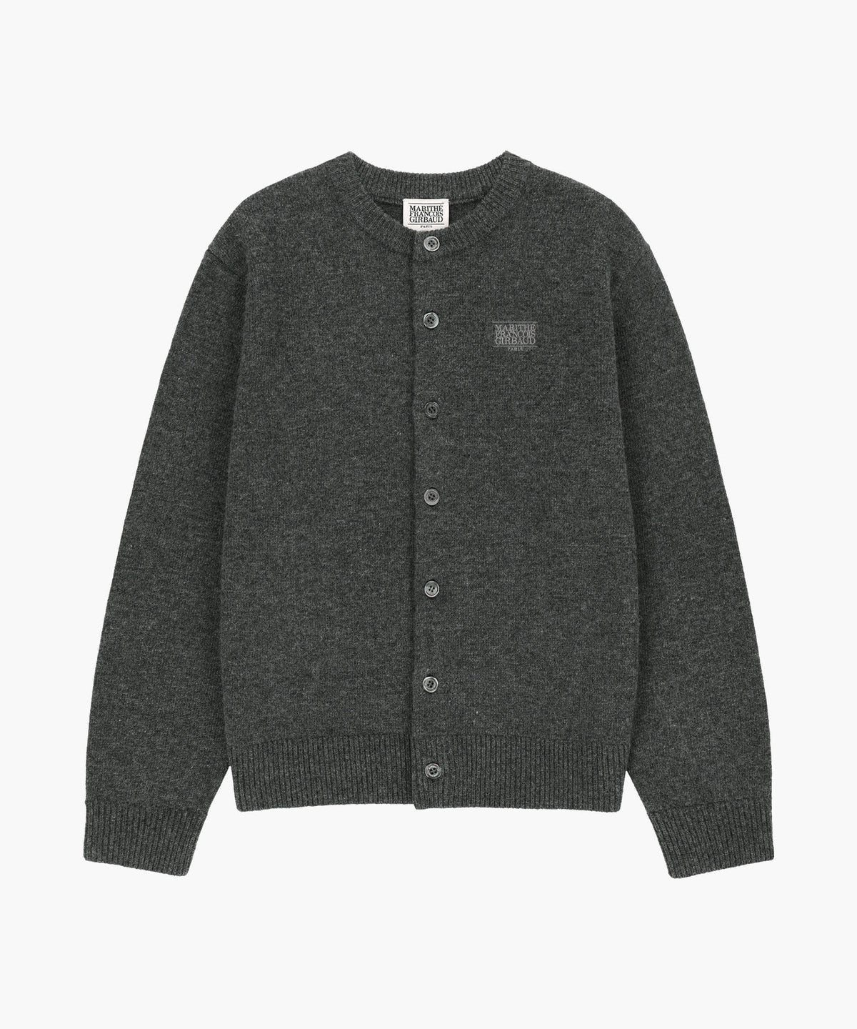 Marithe & Francois Girbaud - Premium Small Classic Logo Wool Round Neck Cardigan (Charcoal) product image 5 | TRAB K-Fashion Australia