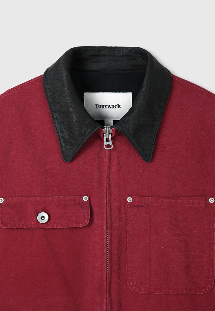 Tonywack - Leather Collar Garment-Washed Rivet Work Jacket (Red) product image 10 | TRAB K-Fashion Australia