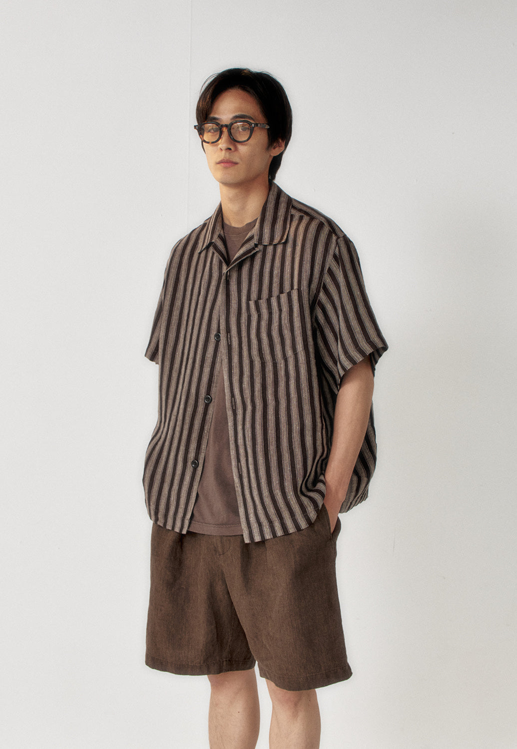 Art if acts - Linen Stripe Camp Half Shirt (Wood) product image 5 | TRAB K-Fashion Australia