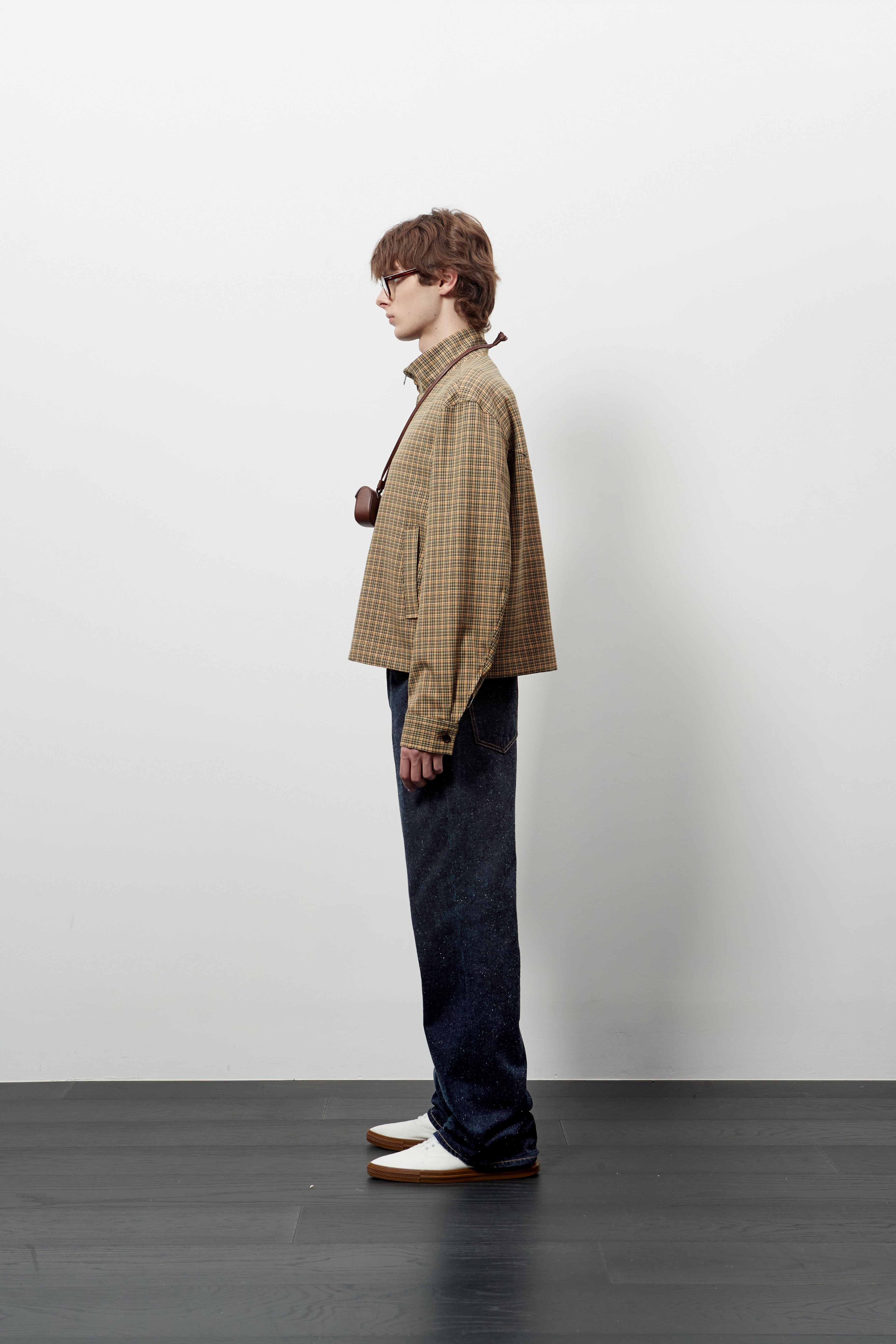 Stu - High Neck Crop Check Jacket Orange (Brown) product image 3 | TRAB K-Fashion Australia