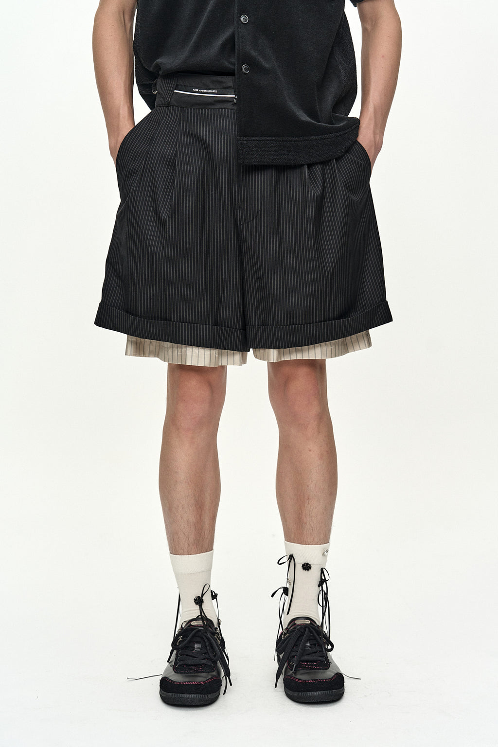 Andersson Bell - Inside-Out Stripe Layered Shorts (Black) product image 4 | TRAB K-Fashion Australia