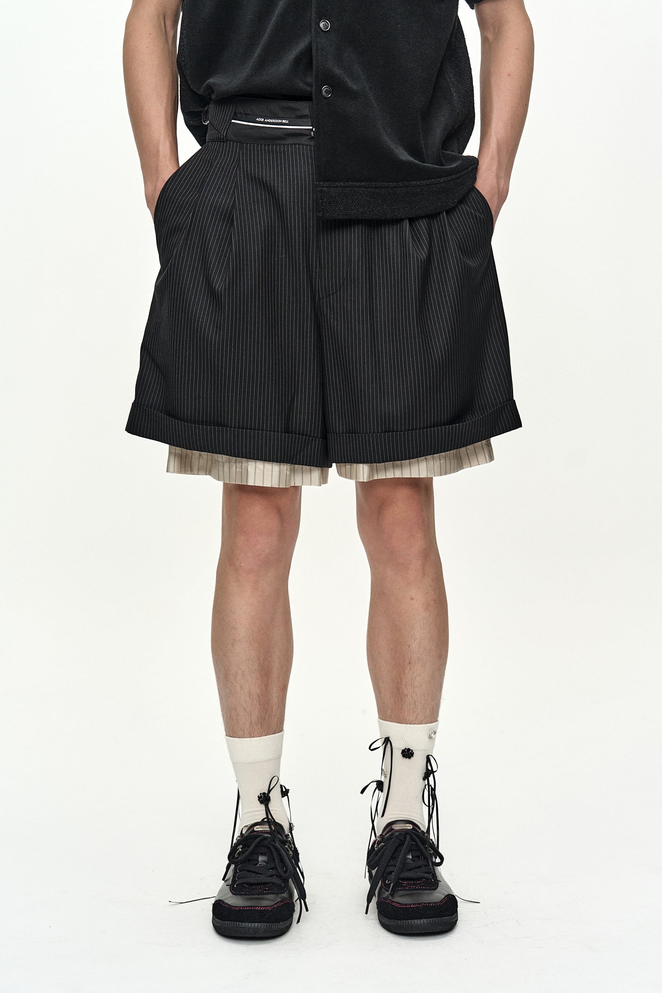 Andersson Bell - Inside-Out Stripe Layered Shorts (Black) product image 4 | TRAB K-Fashion Australia