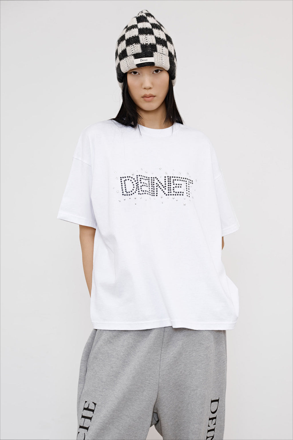 Deinet - Checkered Neat Knit Beanie (Charcoal) product image 3 | TRAB K-Fashion Australia