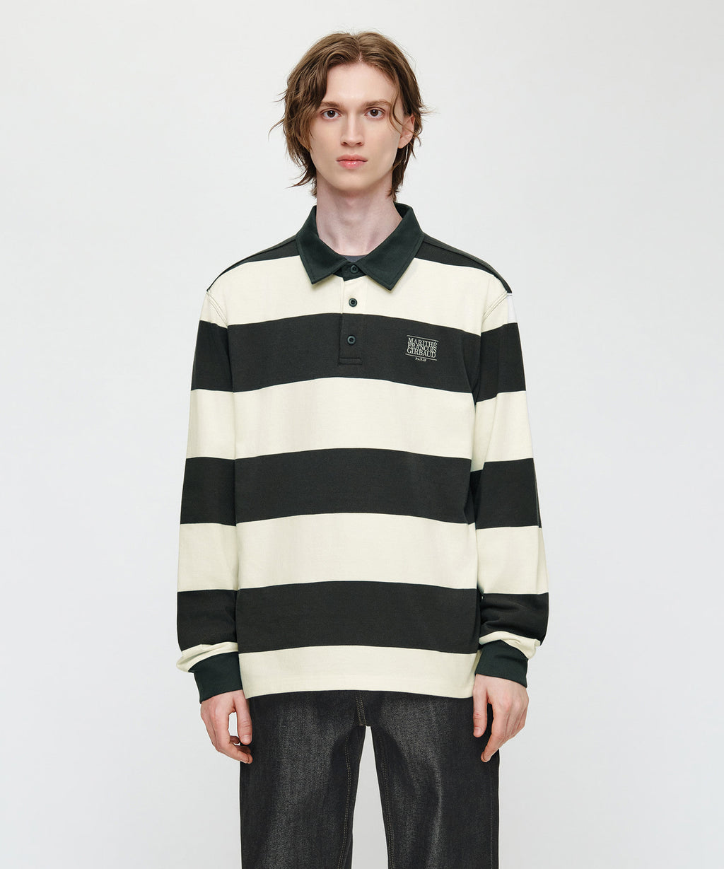 Marithe & Francois Girbaud - Small Classic Logo Rugby Collar Long Sleeve Tee (Charcoal) product image 1 | TRAB K-Fashion Australia