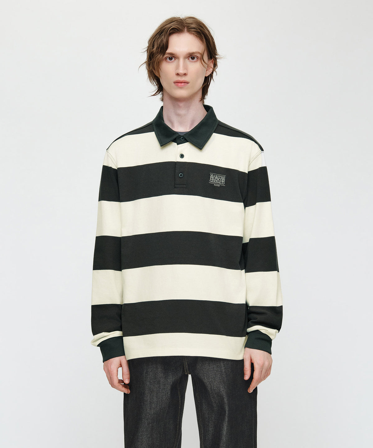 Marithe & Francois Girbaud - Small Classic Logo Rugby Collar Long Sleeve Tee (Charcoal) product image 1 | TRAB K-Fashion Australia