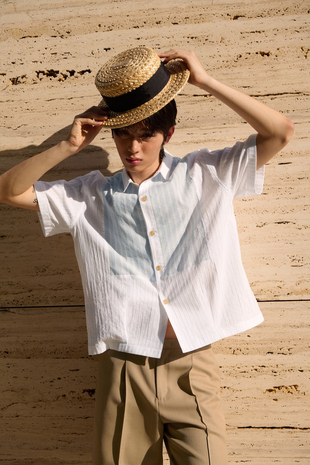 STU - Stripe Panel Shirt (White) product image 13 | TRAB K-Fashion Australia