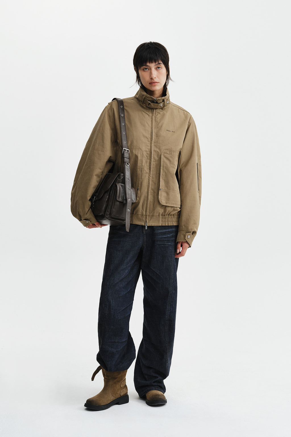 Matin Kim - Buckle High Neck Utility Jumper (Khaki) product image 11 | TRAB K-Fashion Australia