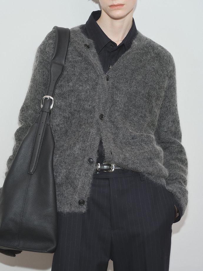 Tonywack - Wool And Mohair Ribbed Mesh Cardigan (Melange Grey) product image 6 | TRAB K-Fashion Australia