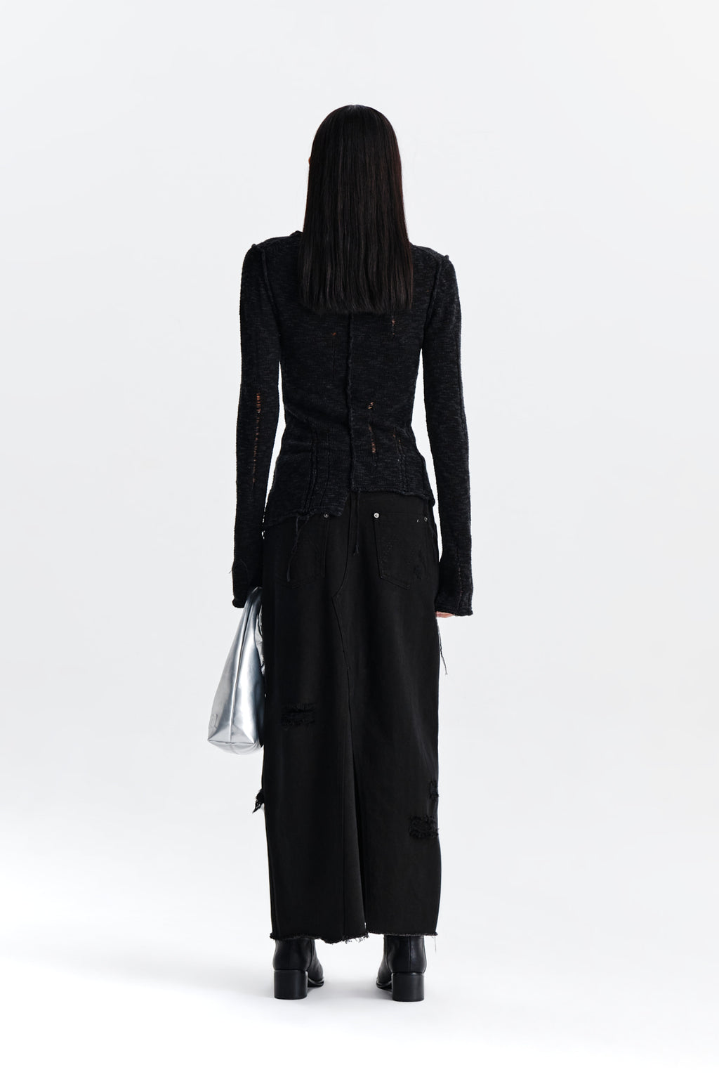 Matin Kim - Unbalance Damage Denim Skirt (Black) product image 7 | TRAB K-Fashion Australia