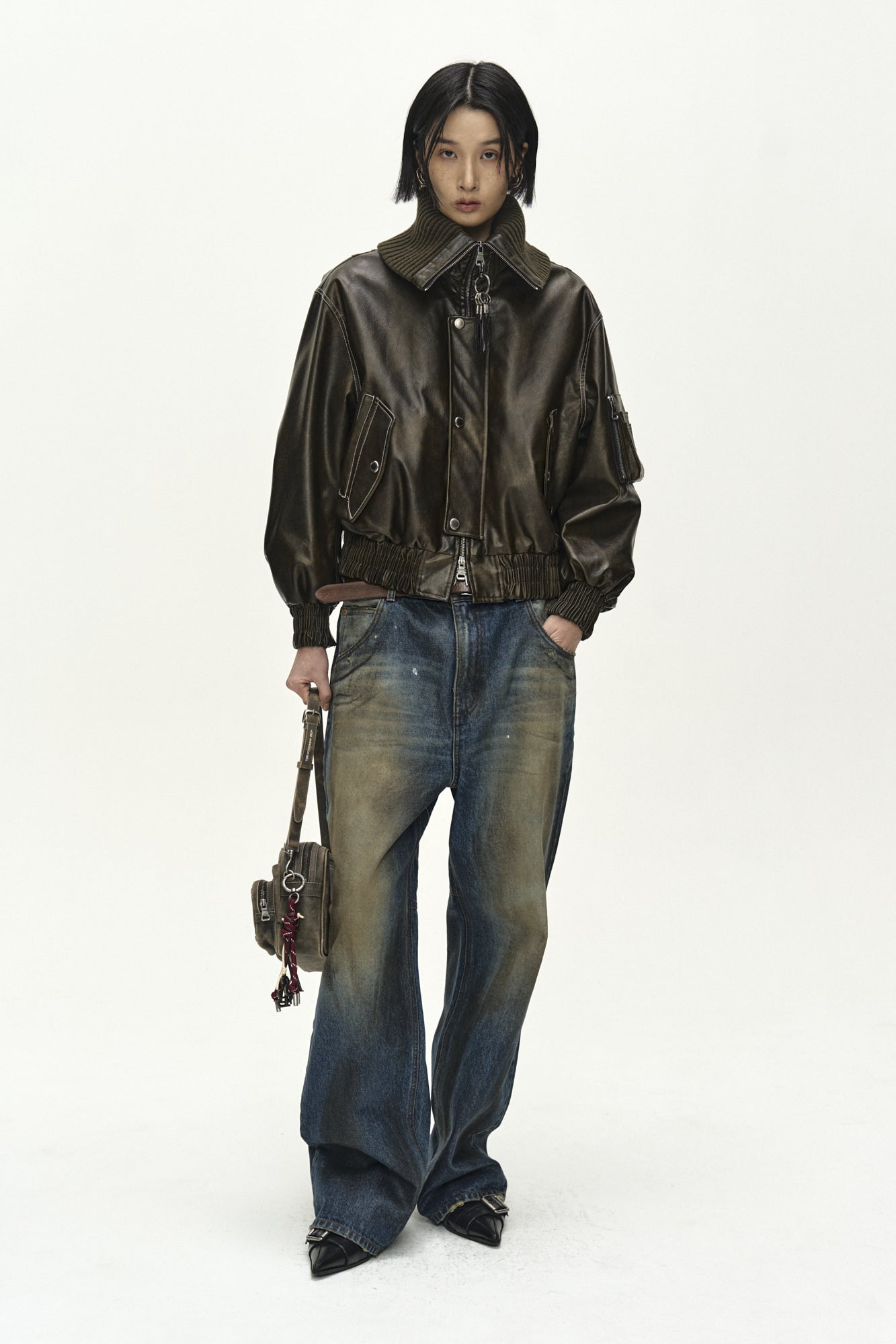 Andersson Bell - Knit-Collar Ma-1 Bomber Jacket (Khaki) product image 10 | TRAB K-Fashion Australia