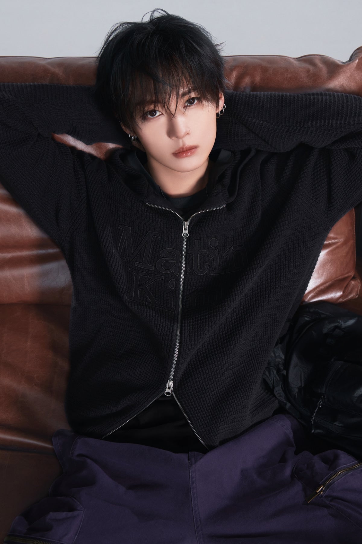 Matin Kim - [Pre-Order – Ships October 7] Waffle Texture Hoody Knit Zip Up (Charcoal) product image 1 | TRAB K-Fashion Australia