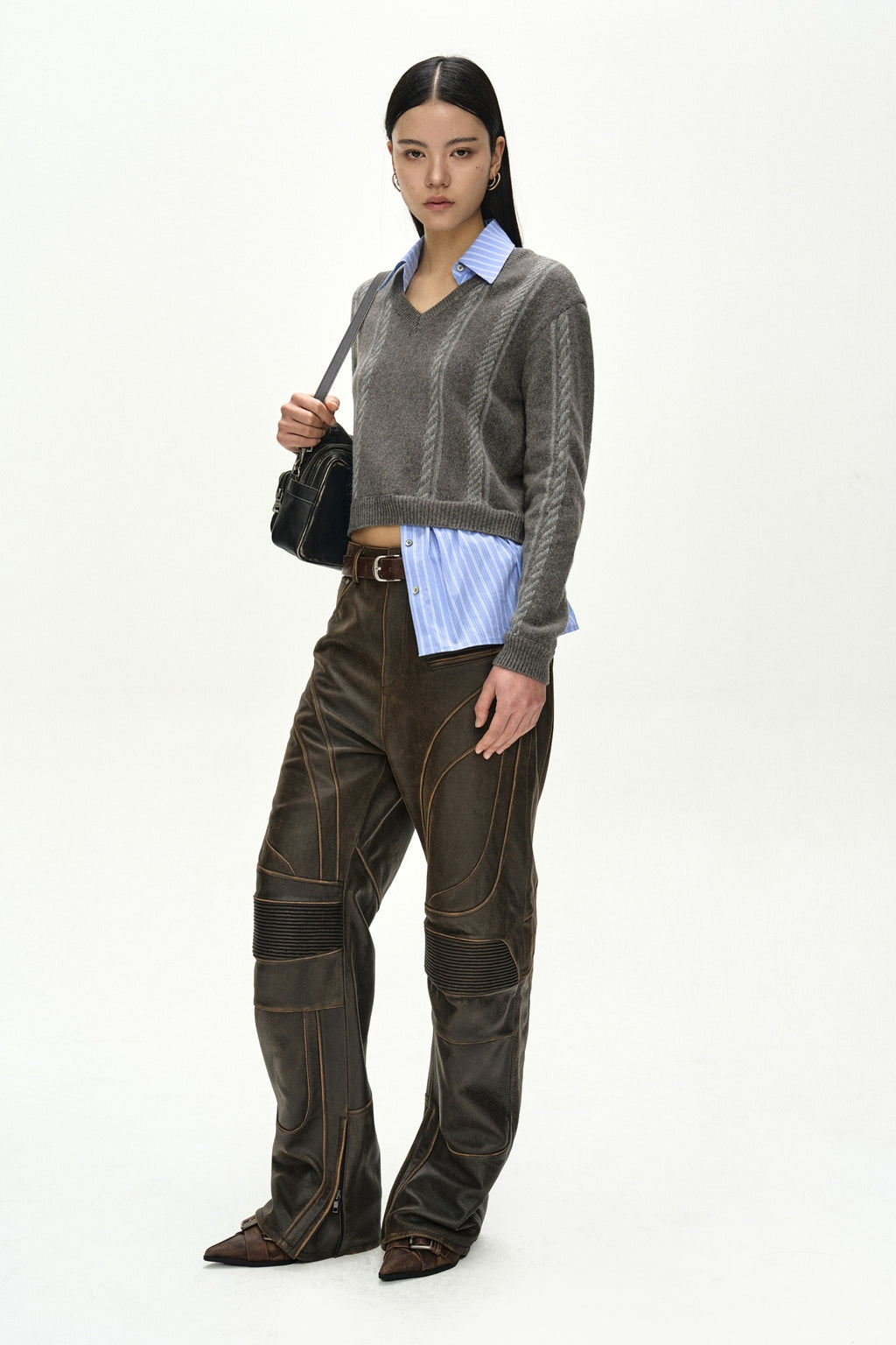 Andersson Bell - Shirt Insert V-Neck Sweater (Grey/Blue) product image 2 | TRAB K-Fashion Australia