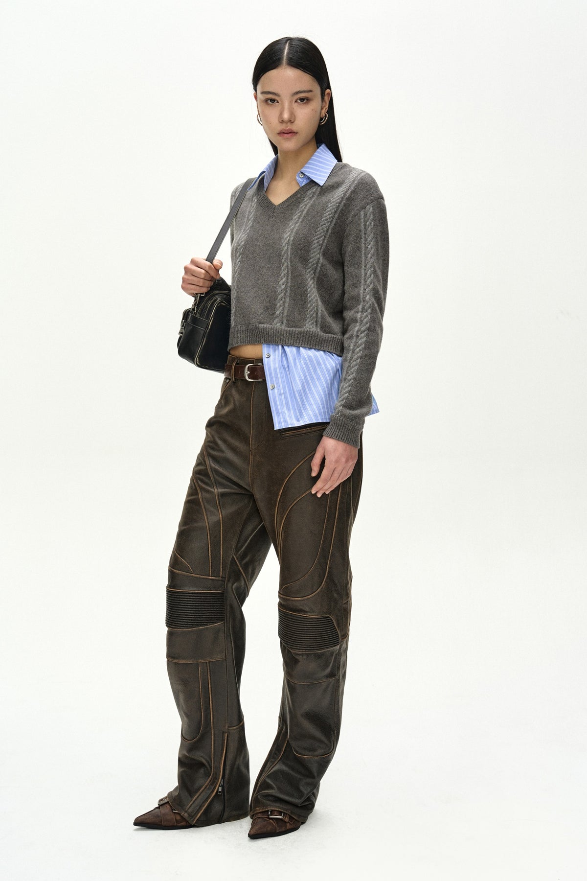 Andersson Bell - Shirt Insert V-Neck Sweater (Grey/Blue) product image 2 | TRAB K-Fashion Australia