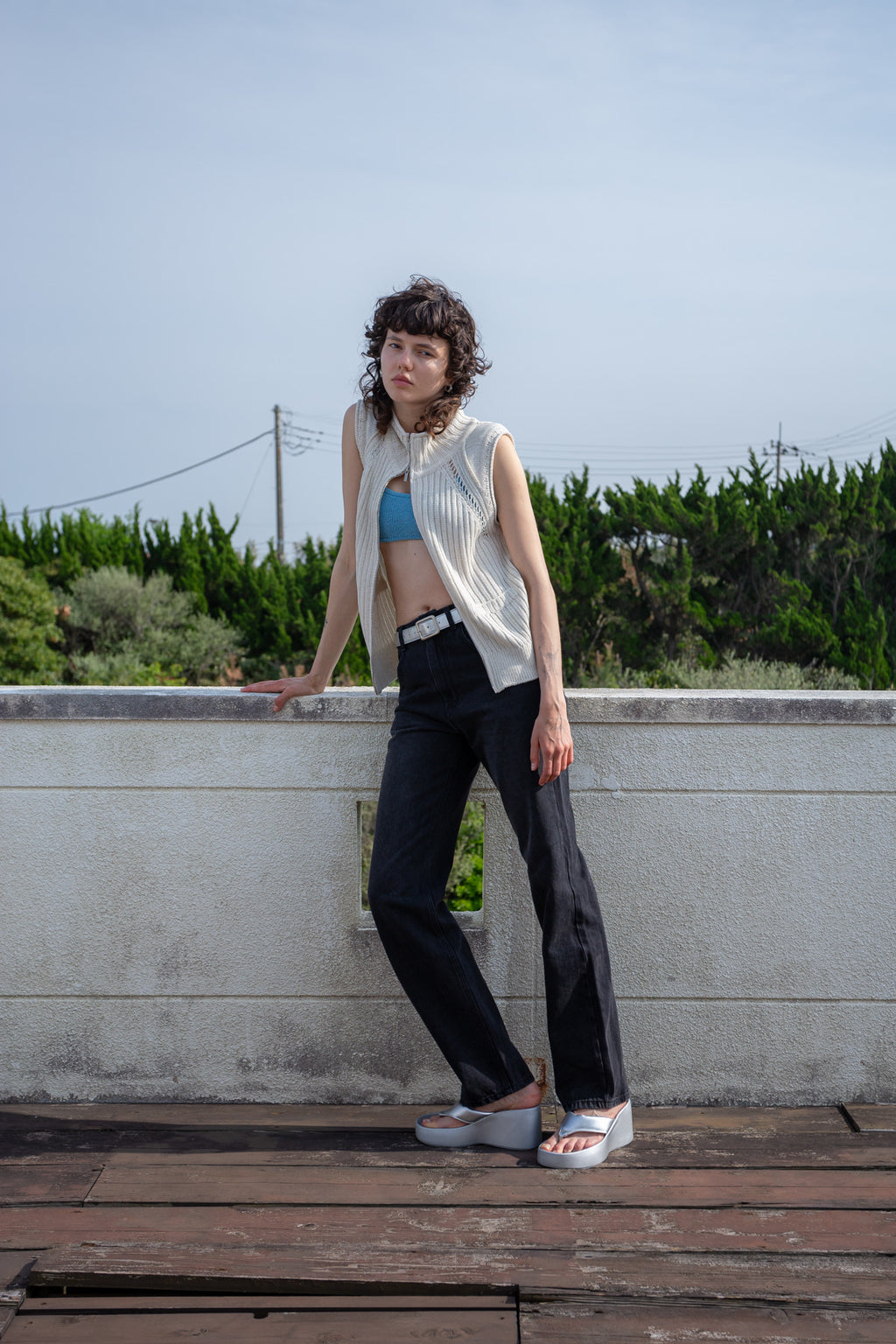 Matin Kim - Back Logo High Neck Knit Vest (Light Beige) product image 9 | TRAB K-Fashion Australia