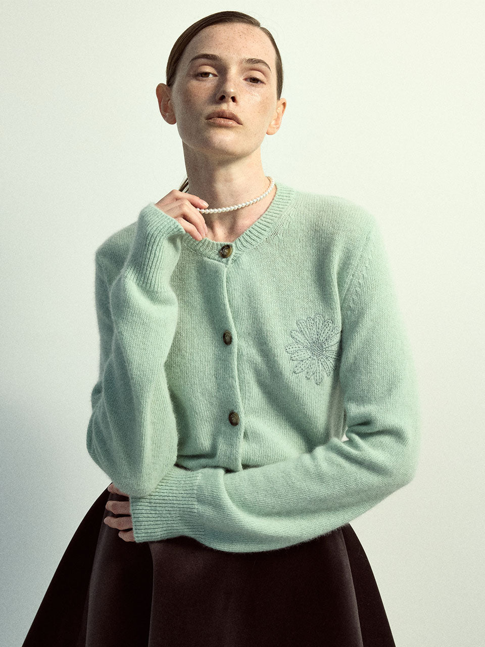 Mardi Mercredi - Raccoon Blended Cardigan Round Neck (Mint Mint) product image 1 | TRAB K-Fashion Australia