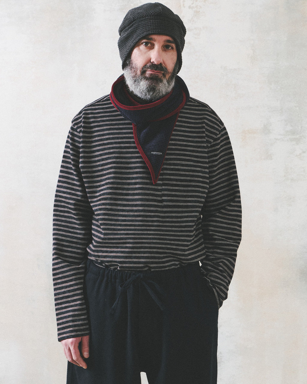 Eastlogue - Bleached Stripe Pocket L.s T-shirts (Navy & Brown Stripe) product image 2 | TRAB K-Fashion Australia