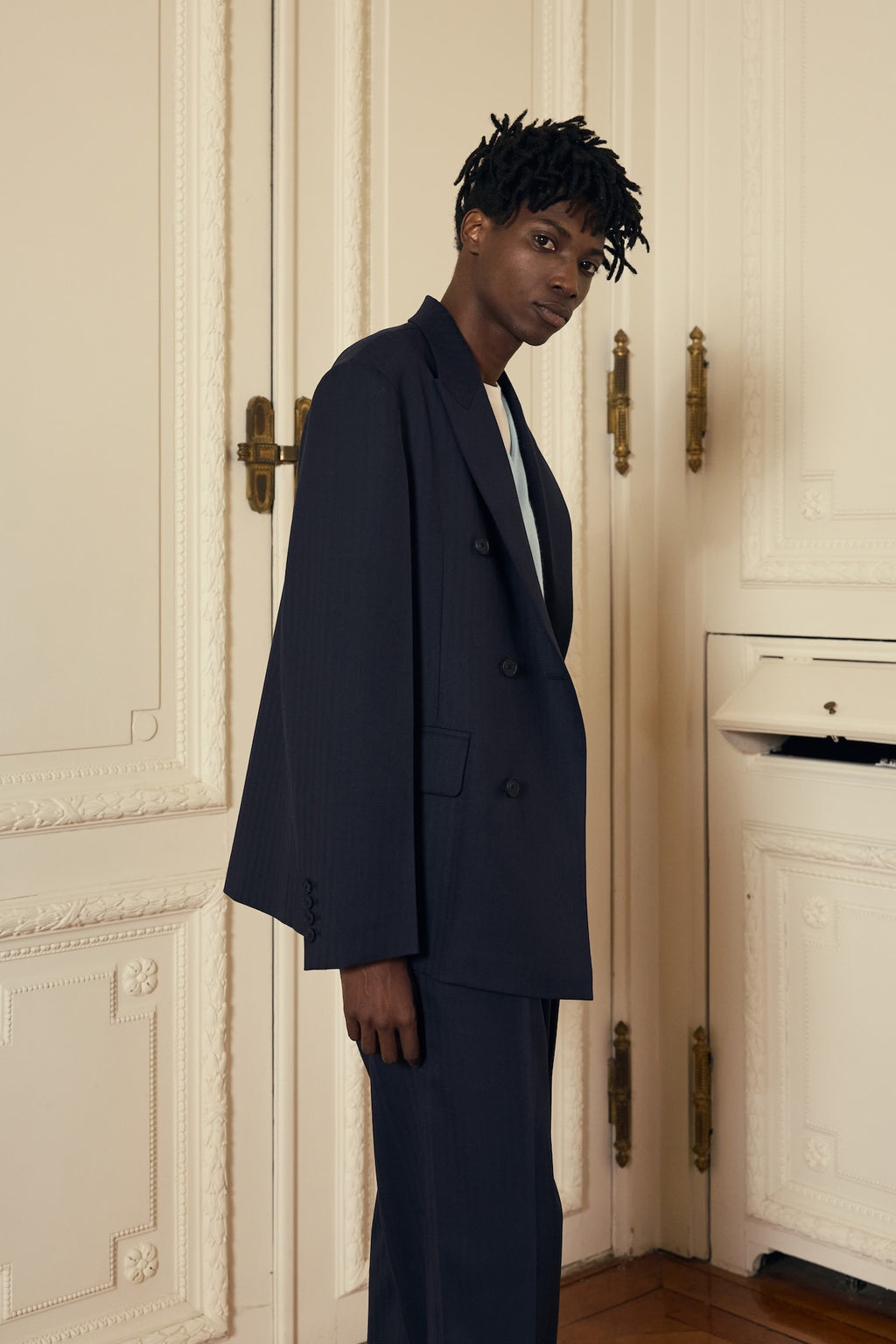 STU - Herringbone Double Breasted Blazer (Navy) product image 12 | TRAB K-Fashion Australia