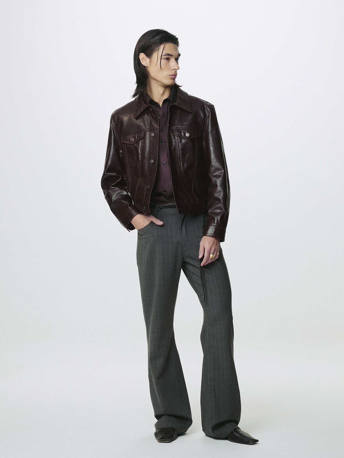 Tonywack - Aged Lamb Leather Trucker Jacket (Brown) product image 4 | TRAB K-Fashion Australia