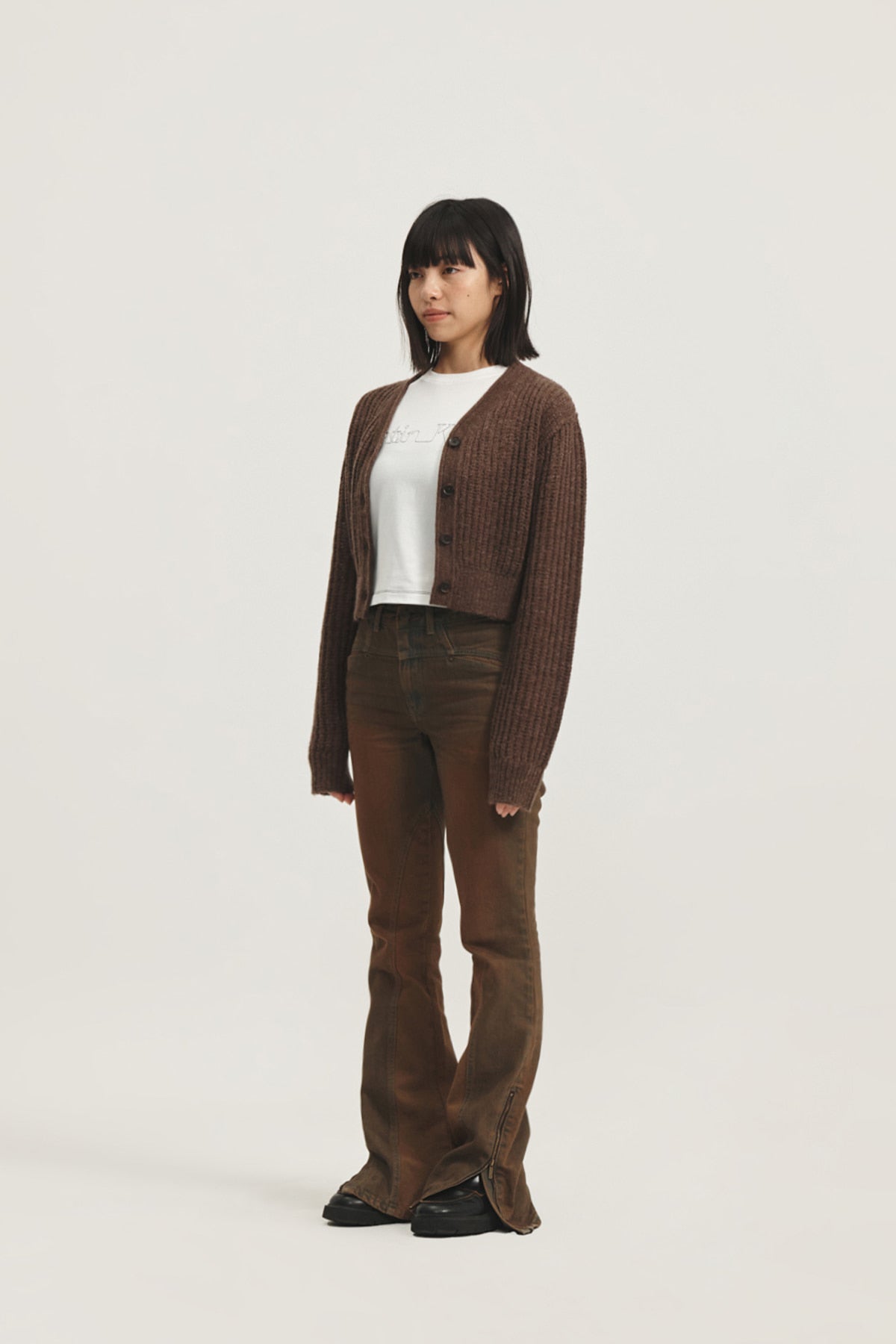 Matin Kim - Peaches Zipper Detail Boots Cut Denim Pants (Brown) product image 8 | TRAB K-Fashion Australia