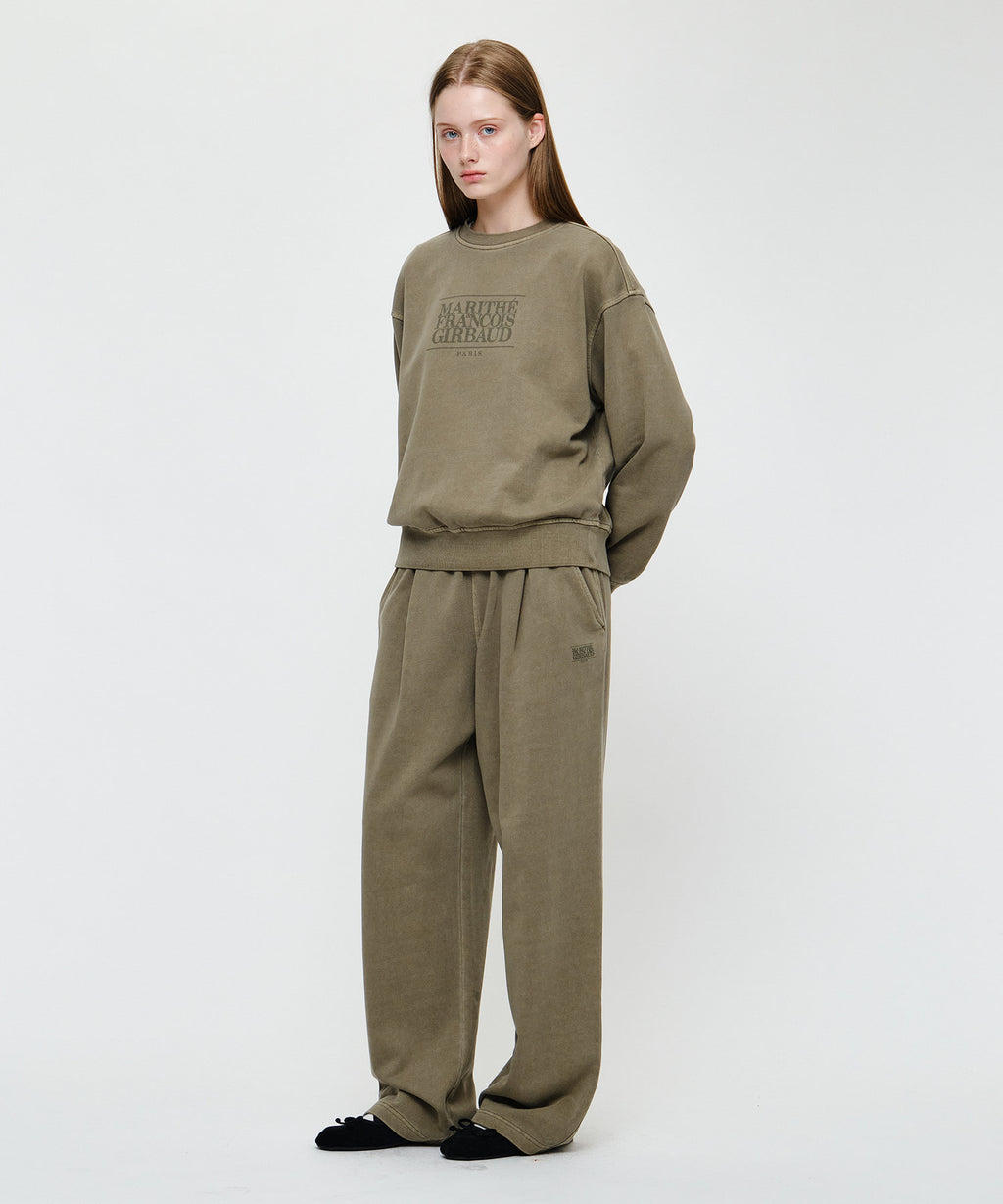 Marithe & Francois Girbaud - Crack Classic Logo Dyeing One Tuck Wide Sweat Pants (Khaki) product image 4 | TRAB K-Fashion Australia