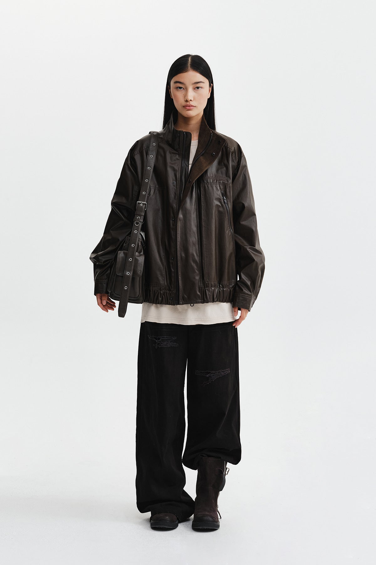Matin Kim - Distressed Herringbone Wide Pants (Black) product image 6 | TRAB K-Fashion Australia