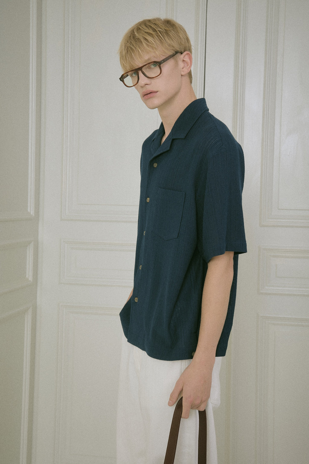 STU - Back Raglan Embo Stripe Shirt (Navy) product image 7 | TRAB K-Fashion Australia