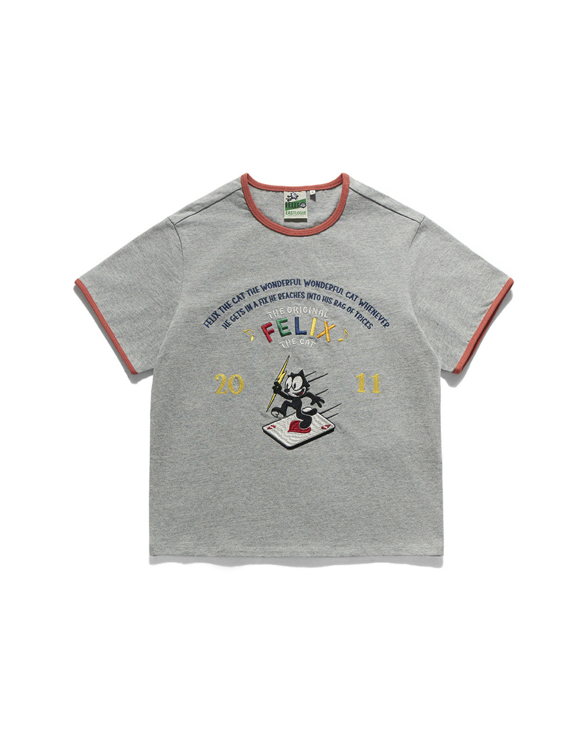 Eastlogue - Felix Souvenir Embroidered Ringer T-shirts (Melange Grey & Salmon) product image 1 | TRAB K-Fashion Australia