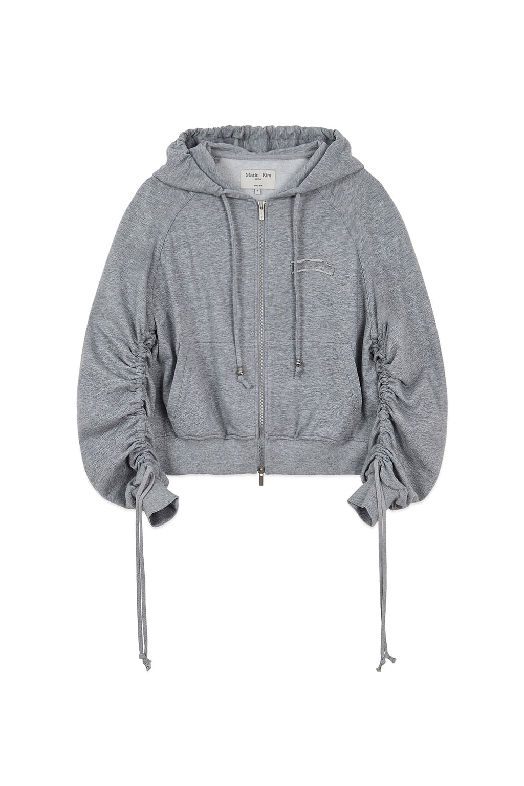 Matin Kim - Sleeve String Detail Hoody Zip Up (Grey) product image 3 | TRAB K-Fashion Australia