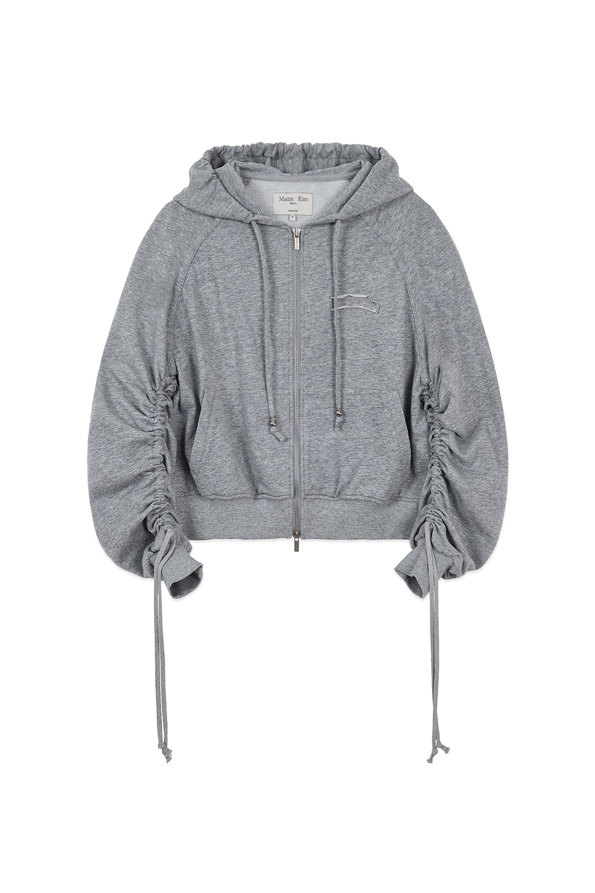 Matin Kim - Sleeve String Detail Hoody Zip Up (Grey) product image 3 | TRAB K-Fashion Australia