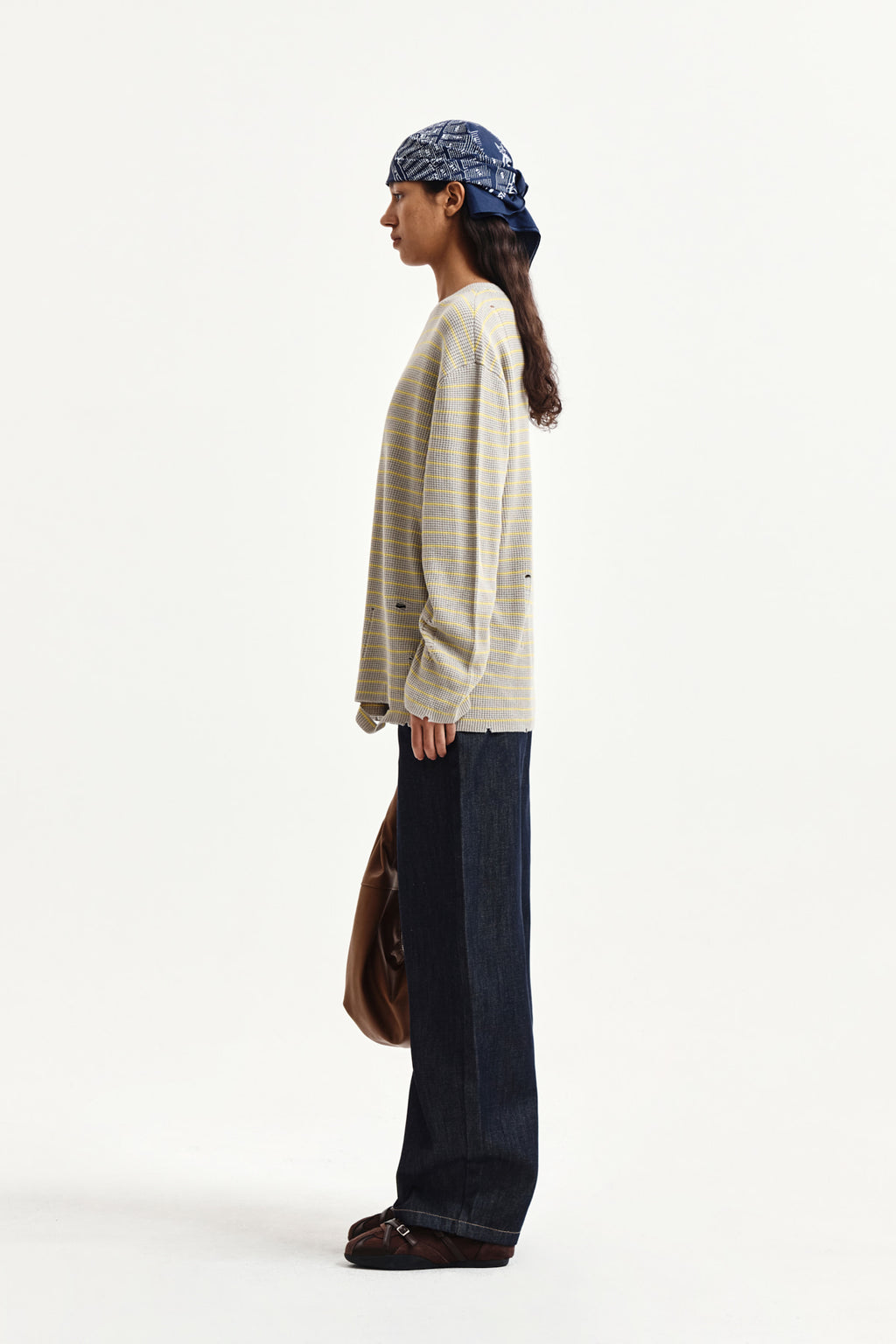 Matin Kim - Stripe Damaged Loose Pullover (Beige) product image 6 | TRAB K-Fashion Australia