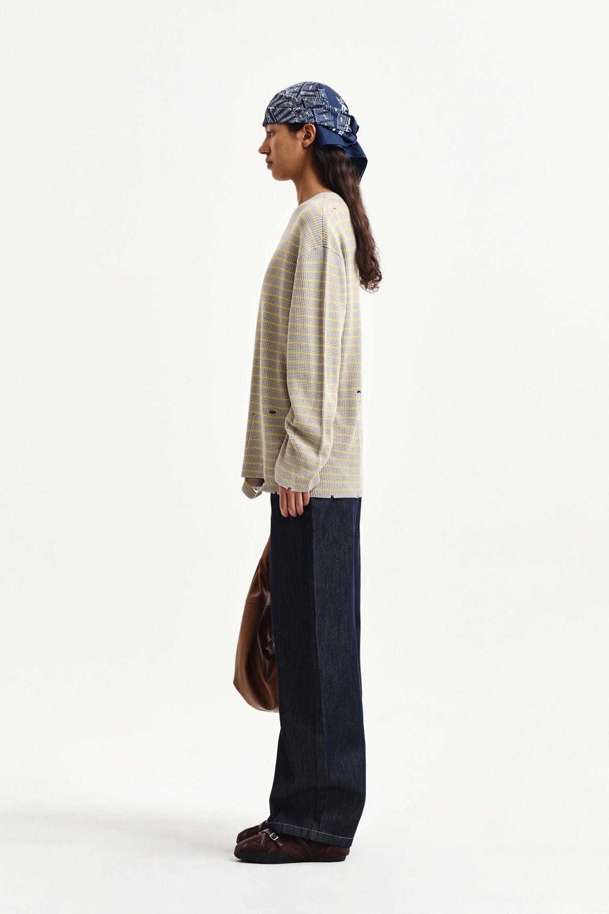 Matin Kim - Stripe Damaged Loose Pullover (Beige) product image 6 | TRAB K-Fashion Australia