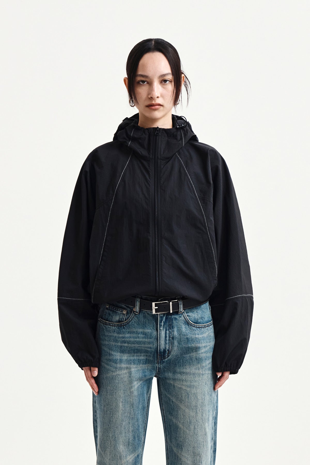 Matin Kim - Cropped Back Logo Hoody Wind Breaker (Black) product image 11 | TRAB K-Fashion Australia