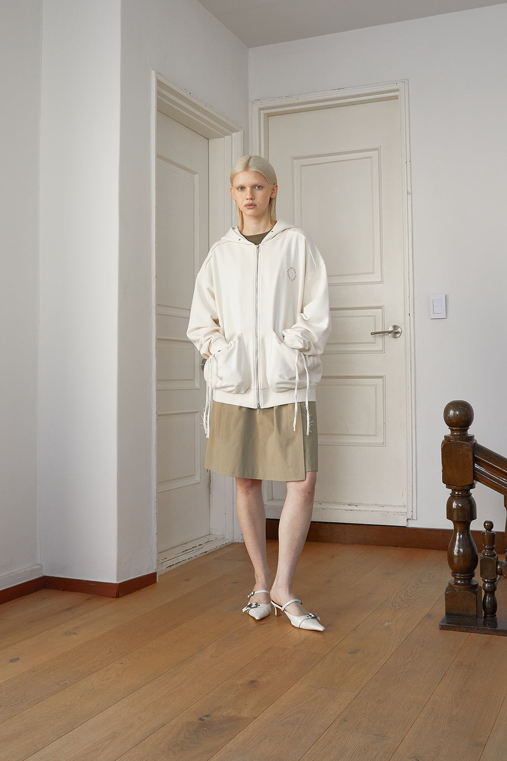 Matin Kim - Volume Pocket Hoody Zip Up (Cream) product image 10 | TRAB K-Fashion Australia