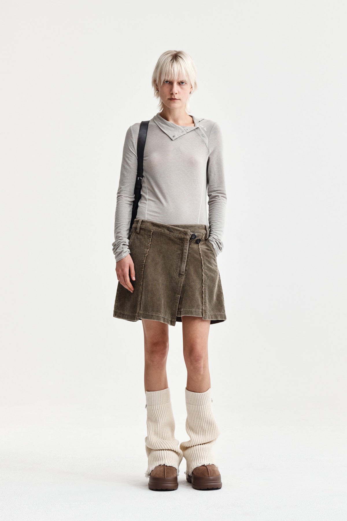 Matin Kim - Button Slit Half Neck Top (Beige) product image 9 | TRAB K-Fashion Australia