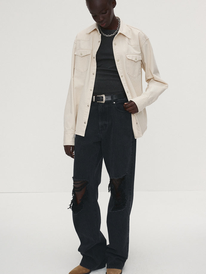 Tonywack - Washed Denim Distressed Western Shirt (Ecru) product image 2 | TRAB K-Fashion Australia