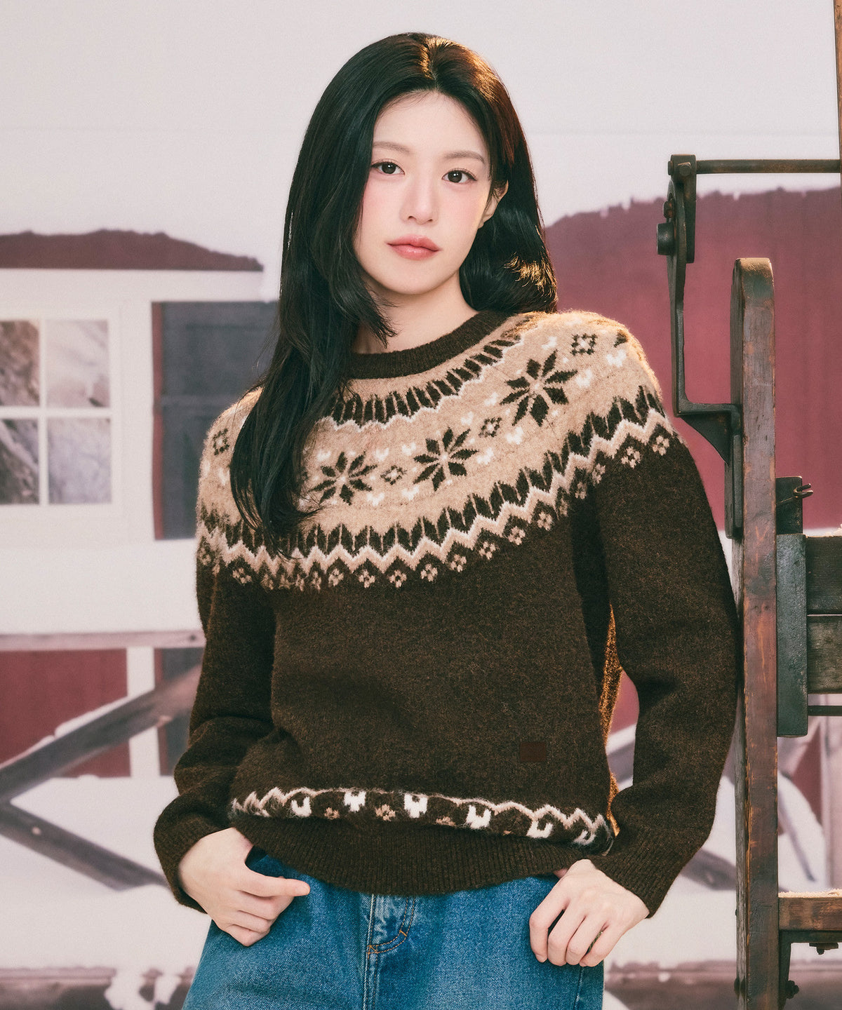 Marithe & Francois Girbaud - Small Classic Logo Nordic Knit Pullover (Brown) product image 1 | TRAB K-Fashion Australia