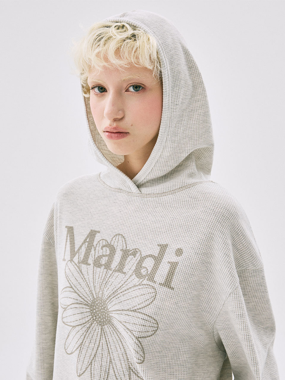 Mardi Mercredi - Waffle Oversized Hoody Flowermardi (Oatmeal Beige) product image 1 | TRAB K-Fashion Australia