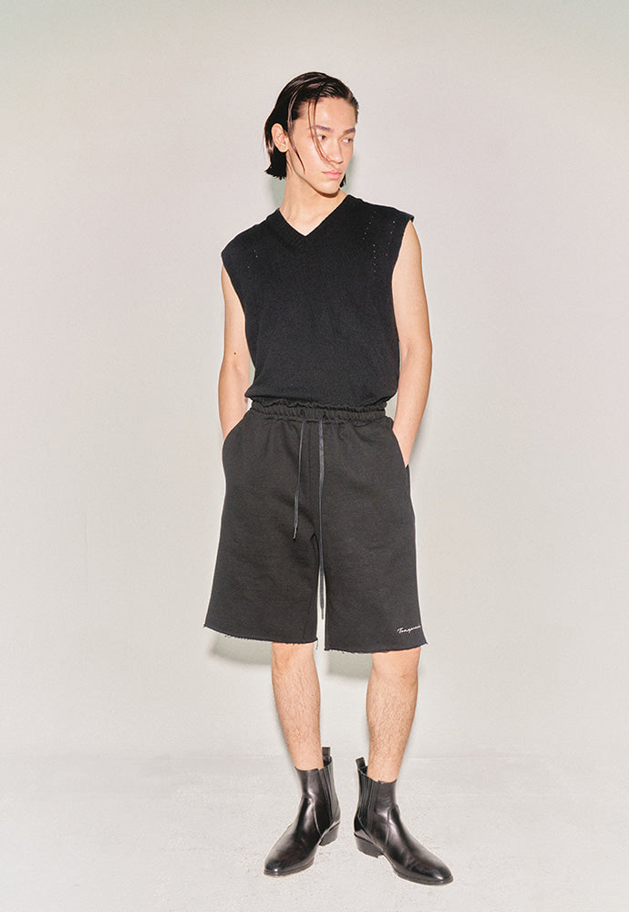 Tonywack - Heavyweight Brushed-Jersey Logo Embroidered Shorts (Black) product image 2 | TRAB K-Fashion Australia