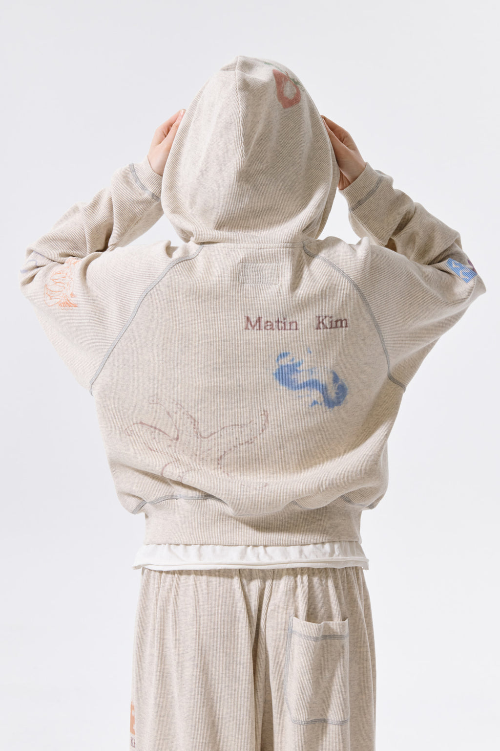 Matin Kim - Sketch Graffiti Waffle Hoody Zip Up (Light Beige) product image 13 | TRAB K-Fashion Australia