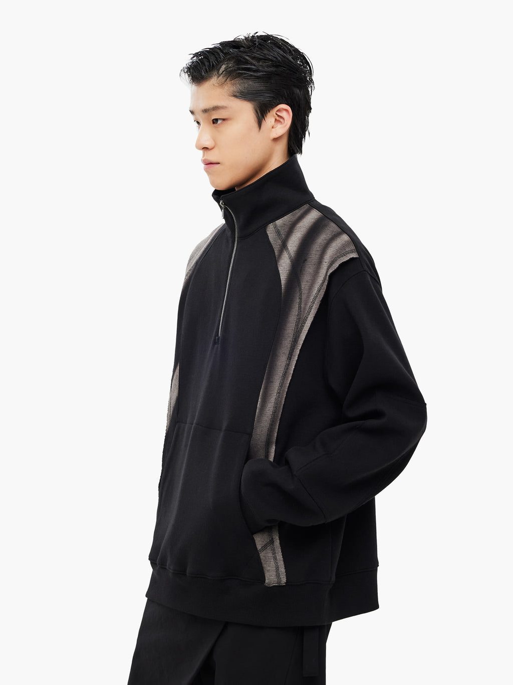 Jiyong Kim - Sun-Bleached Half Zip Sweatshirt (Black) product image 3 | TRAB K-Fashion Australia