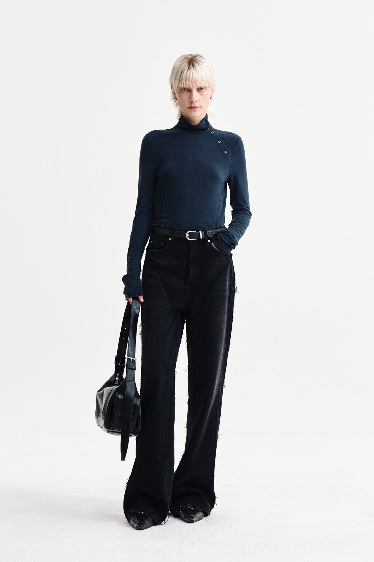 Matin Kim - Button Slit Half Neck Top (Navy) product image 8 | TRAB K-Fashion Australia