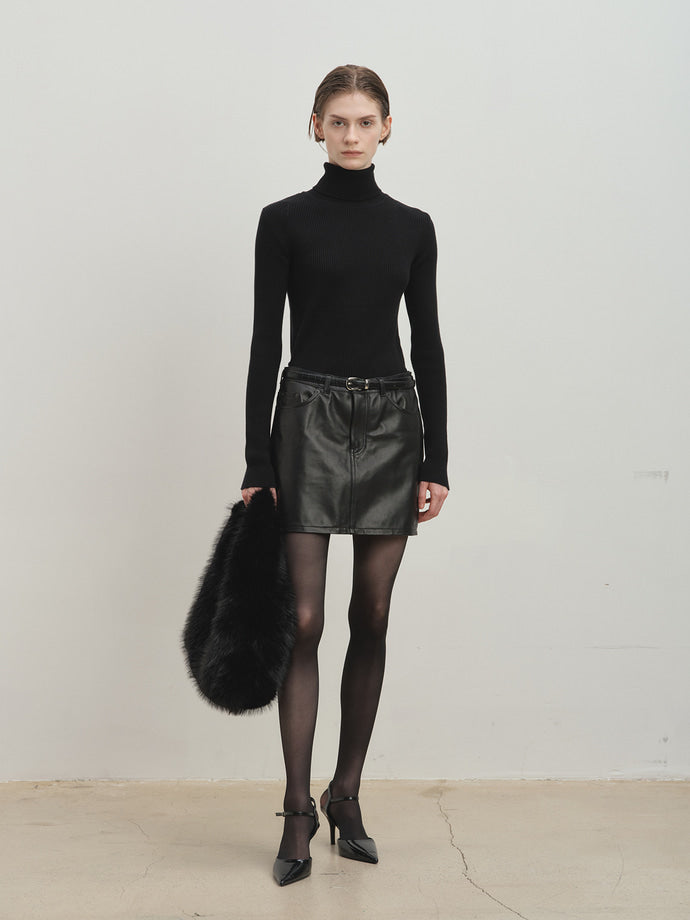 Tonywack - Lamb Leather Mini Skirt (Black) product image 2 | TRAB K-Fashion Australia