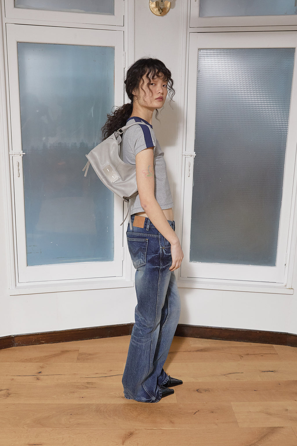 Matin Kim - Color Line Point Logo Crop Top (Grey) product image 11 | TRAB K-Fashion Australia