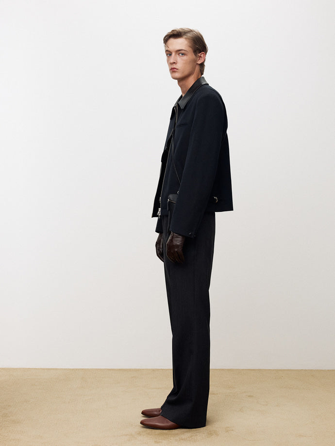 Tonywack - Leather Trim Wool Cotton Blouson (Navy) product image 3 | TRAB K-Fashion Australia