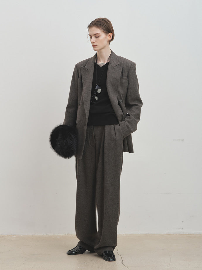 Tonywack - Tailored Wool Twill Double-Breasted Jacket (Grey) product image 4 | TRAB K-Fashion Australia