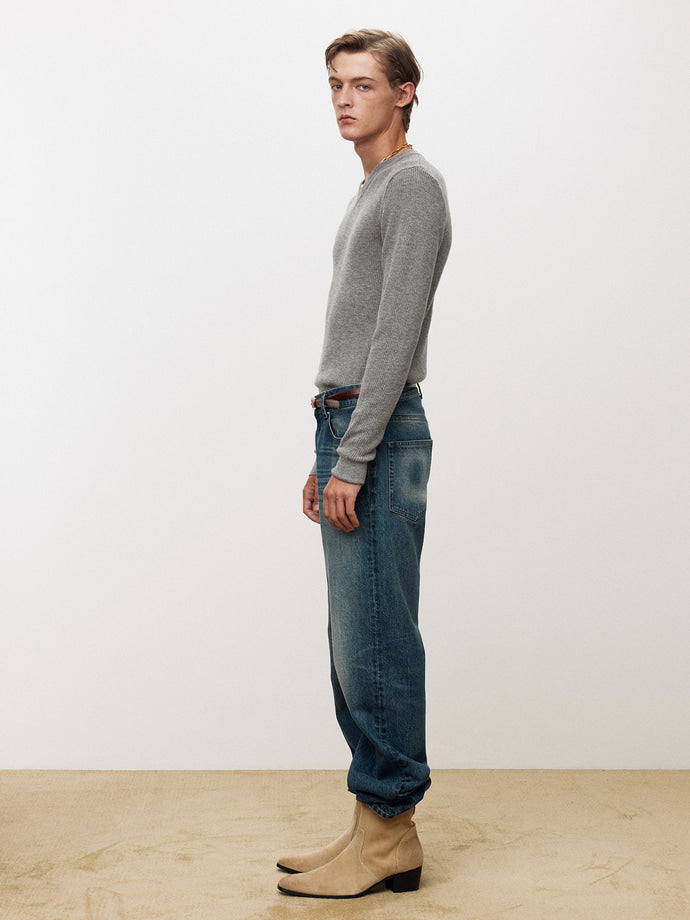 Tonywack - Super Fine Wool Ribbed V-Neck Sweater (Melange Grey) product image 3 | TRAB K-Fashion Australia