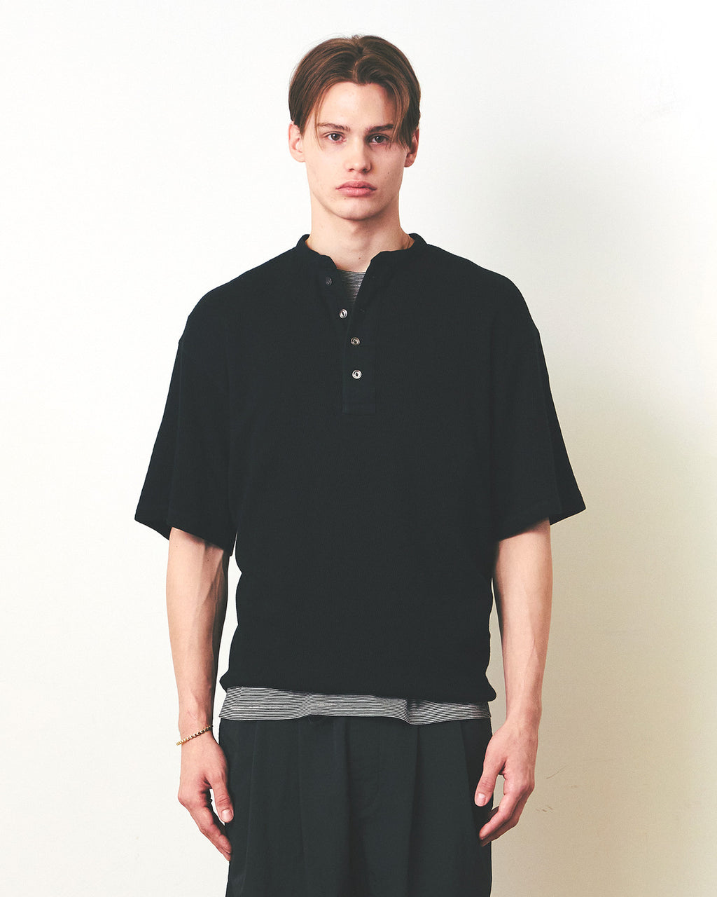 Eastlogue - Anchor Line Henry Neck T-shirts (Black) product image 2 | TRAB K-Fashion Australia