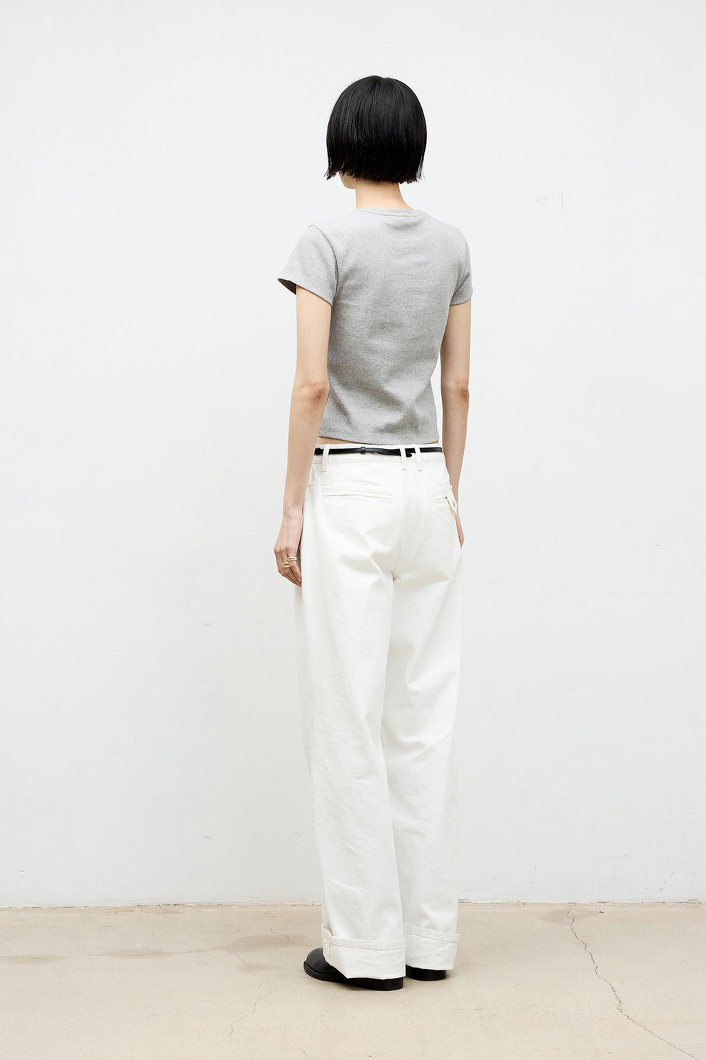 Coor - Ribbed Crop T-Shirt (Melange Gray) product image 4 | TRAB K-Fashion Australia