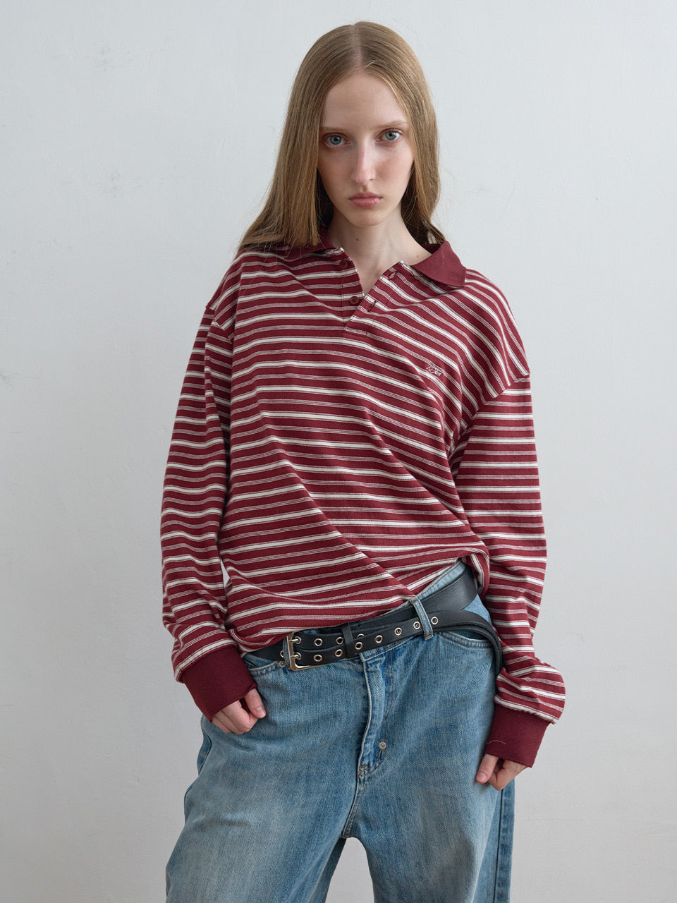 Kijun - Striped Polo Shirt (Burgundy) product image 5 | TRAB K-Fashion Australia